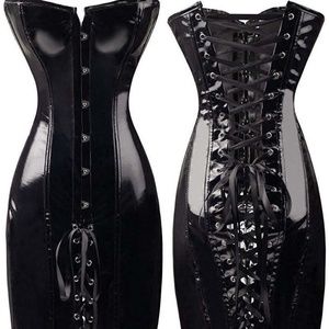 Womens Faux Leather PVC Club Party Corset Dress